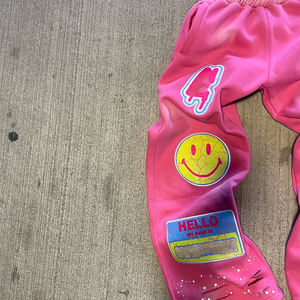 Fabricant d'écusson personnalisé pour hommes, broderie à l'acide, jogging, pantalon de survêtement ample en coton, éponge lourde, rose - Product Image 3