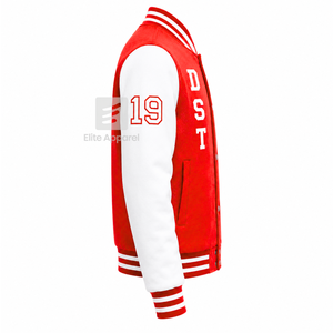 Veste universitaire personnalisée Delta Sigma Theta Sorority, rouge et blanche, manches longues, boutons sur le devant, col à revers, logo brodé, coton. - Product Image 5
