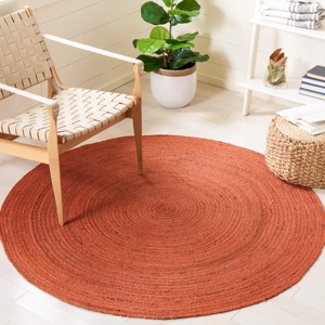 Tapis rond en jute couleur unie style bohème avec dos antidérapant, design tressé pour salon, orange - Product Image 1