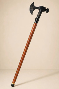 Hacha de Latón Antigua Hecha a Mano con Mango de Madera Esculpida, Madera Maciza, Estilo Vikingo Medieval, Ligera, Pintada a Mano, Decorativa, para Caballero, OEM - Product Image 4