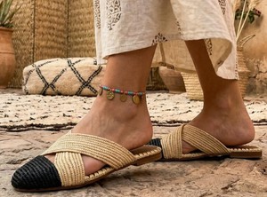 Raffia <b>Slide</b> Sandals Women, Boho Summer Flats, Moroccan Babouche <b>Slippers</b>, Straw Mules, Beach Shoes EU 40 - Product Image 2
