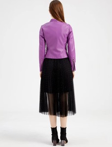 Nouvelle veste en cuir matelassée violette pour femme, style motard court, tissu tissé, grandes tailles - Product Image 3