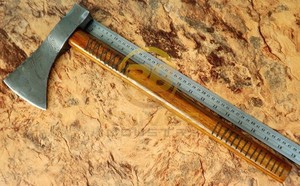 ขวานเหล็กดามัสกัสเกรดอุตสาหกรรมทำมือ ด้ามไม้ ทอมฮอว์ก ขวานขนาดเล็ก สำหรับตั้งแคมป์ เอาตัวรอดในป่า บุชคราฟท์ OEM - Product Image 5