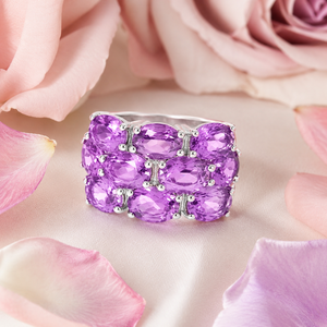 Anillo de Lujo de Plata de Ley 925 con Baño de Rodio y Amatista Rosa en Forma Ovalada para Mujer - Product Image 3