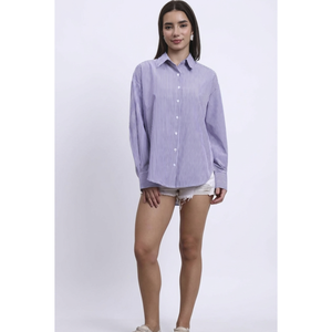 Women Cotton Striped Shirt Long Sleeve Button <b>Down</b> Formal Regular Fit Office Wear Breathable Eco-Friendly Simple Blouse Top - Product Image 1