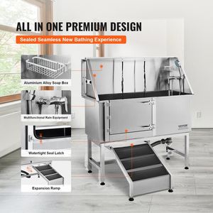 62\" Professional Stainless Steel <b>Dog</b> Grooming Tub Pet Cleaning Bathing Station Ramp Faucet Soap Box Rich Accessory <b>Bath</b> for - Product Image 3