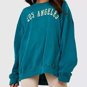 Sudadera Oversize de Algodón Teal para Mujer, Talla Grande, con Hombros Caídos, Capucha, Manga Larga, Espalda Sólida Asimétrica, Verano Primavera - Product Image 1