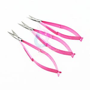 Ciseaux à cuticules pour manucure, en acier inoxydable, à lame courbée, rose pailleté, pour droitiers, durables, pour la coupe des ongles et des cils - Product Image 4