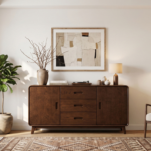 Midcentury Modern Natural Oak Living Room <b>Cabinet</b> 3 <b>Drawer</b> 2 Flat Panel Door <b>Storage</b> Sideboard Console Furniture 3-Year Warranty - Product Image 2