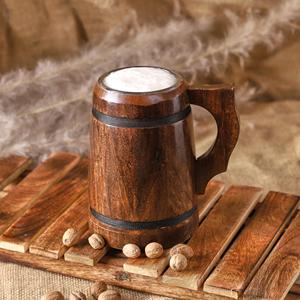 Chope à bière en bois artisanale moderne, finition lisse, style rustique, pour bière artisanale, café, thé, restaurant, hôtel, cadeau promotionnel - Product Image 5