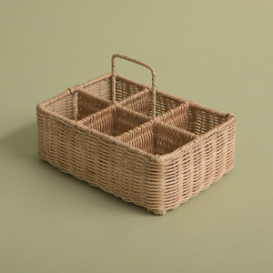 Wholesale Natural Woven Flatware Caddy Rattan Kitchen <b>Utensil</b> Holder Storage Basket Tableware Organizer Flatware Container - Product Image 3