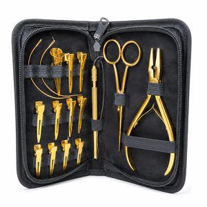 Kit d'outils pour extensions capillaires couleur or rose plasma avec pince à bec de 5,5 pouces, aiguilles en C, boucleur de cheveux, pince de sectionnement en C - Product Image 1