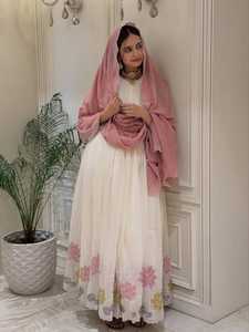 Vestido Anarkali Tradicional Indio/Pakistaní para Mujer, Largo hasta el Suelo, con Dupatta Rosa Estampada, Georgette Sintético, Protección Solar, Secado Rápido - Product Image 1
