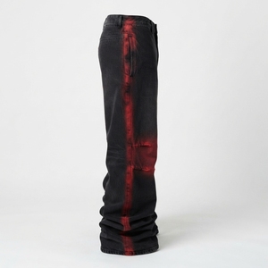 Jean en denim coupe droite pour homme, en coton, style streetwear, poids moyen, motif tie-dye rouge et noir, collection automne - Product Image 3