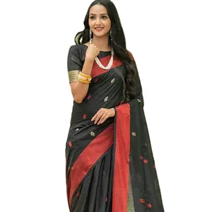 Pink And Black Contra Pure kanchipuram silk party wear Indian wedding latest designer banarasi cotton silk cotton saree