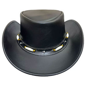 <b>Western</b> Leather <b>Hat</b> For Men New Trucker Style Cowhide Hair On Leather <b>Hat</b> For Cowboy Festival - Product Image 5