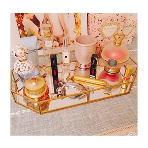 <b>Mirrored</b> Storage <b>Tray</b> With Gold Frame Polygon Shape Modern Luxury Design For Desk Jewelry Organization - Product Image 4
