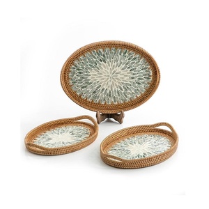 3 Different Sizes Decorative Serving Tray In Rattan And Mop Work Oval Shape Food Serving Tray For Wholesaler - Product Image 1
