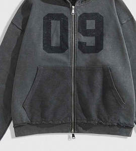 Custom DTG Printing Long Sleeve <b>Zip</b> Up Boxy Hoodie Heavyweight 460 GSM Oversized Streetwear Y2K Distressed Cropped Hoodie for Me - Product Image 3