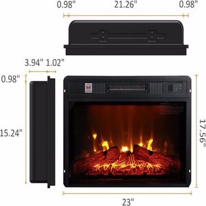 23\" Electric Fireplace Insert Heater with 3D Infrared Remote Control Black Glass View Adjustable Realism IR Technology - Product Image 2