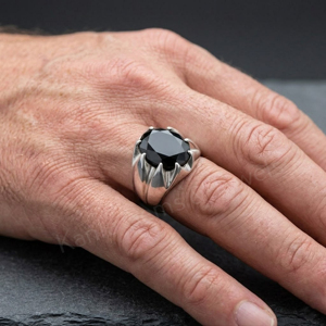 Anillo de Plata de Ley 925 para Hombre, con Ónix Negro Ovalado de 10x14mm, Engaste de Bisel, Estilo Clásico, para Uso Diario - Product Image 4