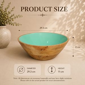 Bol de service exclusif en bois émaillé vert menthe, artisanal de qualité supérieure, pour salades, fruits, collations, fruits secs, vaisselle alimentaire sécurisée - Product Image 2
