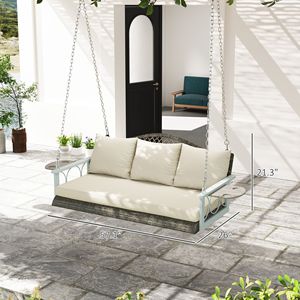Sedia a dondolo sospesa a forma di uovo in vimini naturale per 3 persone, per patio esterno, veranda, con cuscini, catene e portabicchieri - Product Image 3