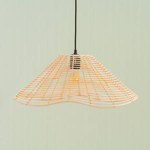 Abat-jour en rotin en forme de dôme, tissage croisé, franges au bas, abat-jour suspendu artisanal, couverture de lampe suspendue au plafond, style Japandi Boho - Product Image 1