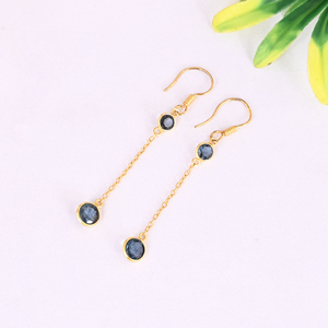 Boucles d'oreilles pendantes minimalistes en argent sterling 925 avec pierre précieuse kyanite bleue naturelle - Product Image 2