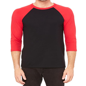 Camiseta Casual de Manga Corta 3/4 para Hombre, Negra y Roja, Cuello Redondo, Tejido de Punto, Lisa, Holgada, Ecológica, de Secado Rápido y Transpirable - Product Image 1