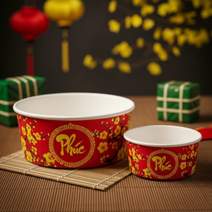 Bols en papier kraft biodégradables et écologiques du Vietnam avec couvercle, contenants d'emballage alimentaire jetables, imprimés sur mesure en quatre couleurs - Product Image 2