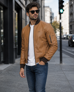 Blouson aviateur en cuir véritable pour homme RITS, marron, col rabattu, fermeture éclair, vêtement décontracté pour l'automne, prix avantageux, best-seller - Product Image 4