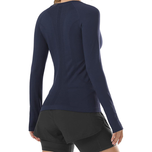 <b>Women's</b> <b>Navy</b> Blue Long Sleeve Crew Neck Yoga <b>Top</b> Breathable Solid Color Activewear Shirt Regular Fit Full Sleeve - Product Image 6