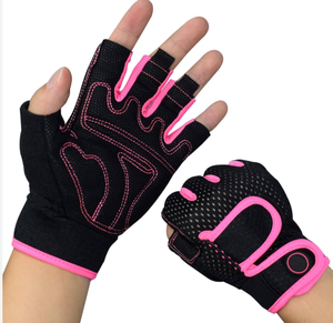 Unisex Neoprene Half Finger Gym <b>Gloves</b> Pink Trim <b>Weight</b> Lifting Fitness Workout Protection Pull On Design - Product Image 5