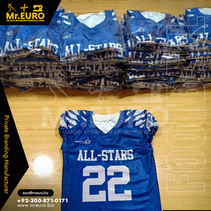Maillot de football américain personnalisé bleu et blanc All-Stars, sublimé, 100 % polyester, antibactérien, unisexe - Product Image 5