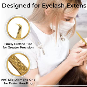 Wholesales Beauty Tools Professional Stainless Steel 90 degree Makeup Eyelash Tweezers Premium Eyelash <b>Set</b> of Tweezers - Product Image 5