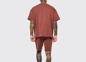 Conjunto de Camiseta y Pantalones Cortos para Hombre, 100% Algodón, Corte Holgado, Estilo Deportivo, Hombros Caídos, Precio Económico, Buena Calidad, Personalizable - Product Image 2