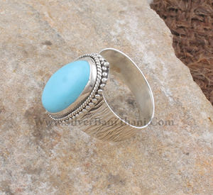แหวนเงินแท้ 925 ประดับเทอร์ควอยซ์ธรรมชาติทรงวงแหวน ฝังหินสีน้ำเงิน งานแฮนด์เมด สไตล์ตะวันตก สำหรับทั้งชายและหญิง - Product Image 4