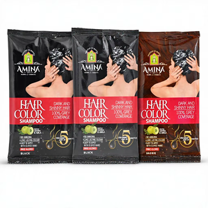 Champú Colorante para el Cabello Amina en Sobres, Negro Marrón, Tinte Instantáneo en 5 Minutos, Sin Amoníaco, Fórmula Halal 2 en 1, 15 ml (PAQUETE DE 10) - Product Image 1