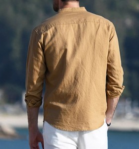 Chemises pour hommes décontractées, respirantes, en tissu tricoté, 100% coton, manches longues, col boutonné, pour l'automne - Product Image 4