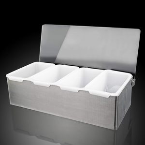 Distributeur de condiments en acier inoxydable à 4 compartiments pour sauces, garnitures et assaisonnements – Idéal pour les grossistes, cuisines, restaurants et hôtels - Product Image 1