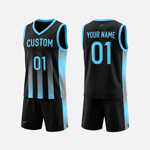 Conjunto de Camiseta de Baloncesto Personalizada sin Mangas, Unisex, Cuello en V, Rayas Negras y Azules, Uniforme Deportivo Transpirable - Product Image 1