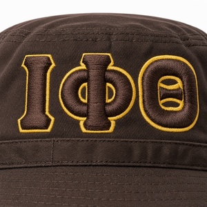 Sombrero Iota Brown Boonie para hombre con letras griegas bordadas en oro, ala ancha, gorra para el sol para exteriores, correa ajustable para la barbilla, estilo casual universitario - Product Image 5