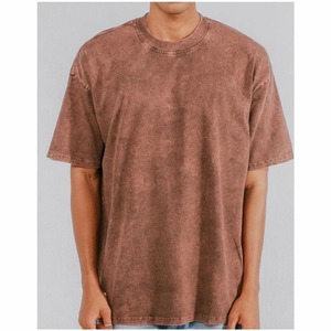 Brown Acid Wash Oversized Blank T Shirt Streetwear Vintage Distressed Heavyweight Cotton Tee - Product Image 1