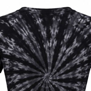 T-shirt décontracté en coton noir et gris tie-dye avec imprimé graphique jaune, manches courtes, col rond, pour femme, tendance été - Product Image 3