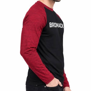 <b>Men</b> T <b>Shirt</b> Black Burgundy Contrast Long Sleeve Design Classic Crew Neck Two Tone Style Dark <b>Red</b> Sleeves Daily Clothing Weekend - Product Image 3