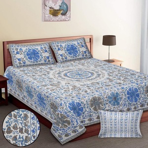 VILAKSH ENTERPRISES Ensemble de housse de couette en coton bleu floral classique 400TC 7 pièces avec taies d'oreiller personnalisables pour usage domestique - Product Image 1