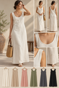 Proveedor OEM Profesional en Stock - Vestido Maxi Casual de Cuello Redondo Liso para Uso Diario al por Mayor - Product Image 2