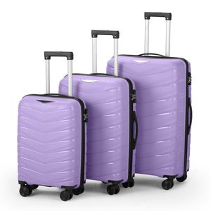 FCH V-Shape Stripes 3-in-1 PP Iron Trolley Case 20in 24in 28in Stylish Taro Purple (Grain Pattern) Luggage Set - Product Image 3