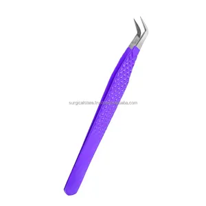 Purple Color Bulk Melhor Ponta Fibra Pinças Extensão Cílios Sólidos Aço Inoxidável Private Label Lash Pinças Personalizado